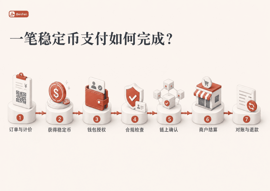 一笔稳定币支付如何完成？