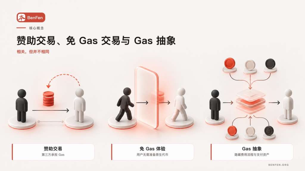 赞助交易 vs 免 Gas 交易 vs Gas 抽象